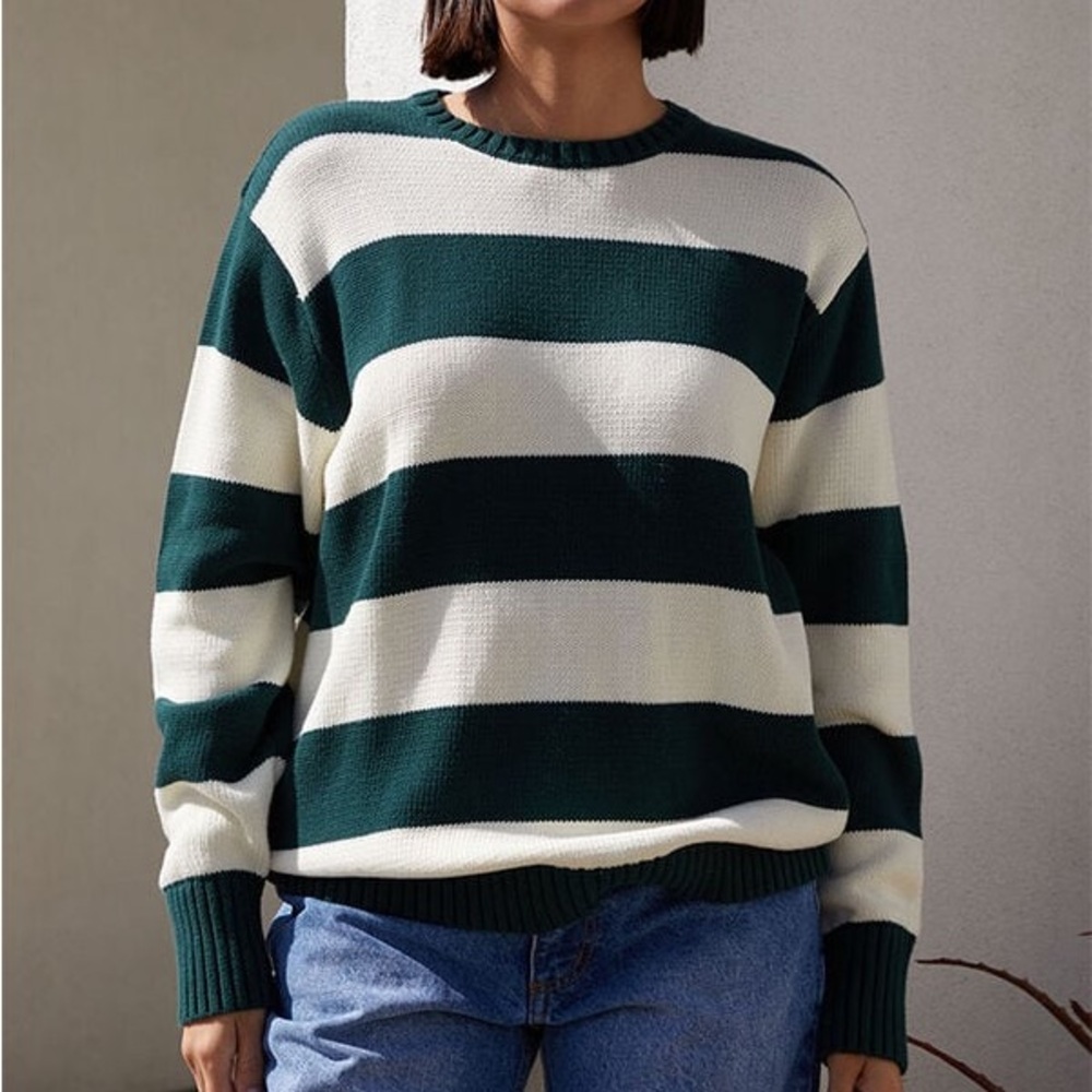 John Galt Green & White Striped Brianna Sweater